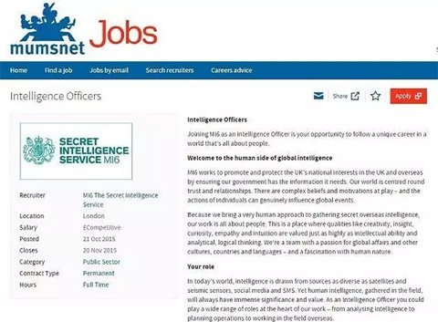 英國軍情六處在“媽媽網(wǎng)”上發(fā)布招聘啟事。